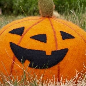 Pottery Barn kids Exclusive Handmade Orange Jack-O'-Lantern Wool Felt Pu…
